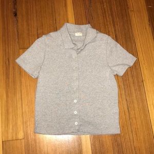grey button up brandy shirt